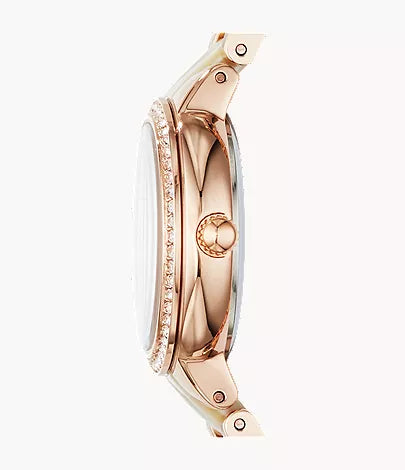 Virginia 30mm Three-Hand Rose Gold-Tone and Horn Acetate Stainless Steel Watch