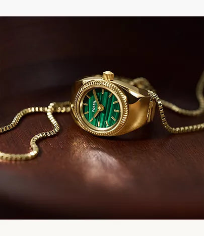 Watch Ring 15mm Two-Hand Gold-Tone Stainless Steel
