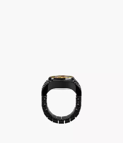 Watch Ring 15mm Two-Hand Pavé Black Stainless Steel