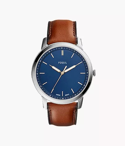 Minimalist 44mm Three-Hand Light Brown Leather Watch