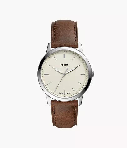Minimalist 44mm Three-Hand Light Brown Leather Watch Q6
