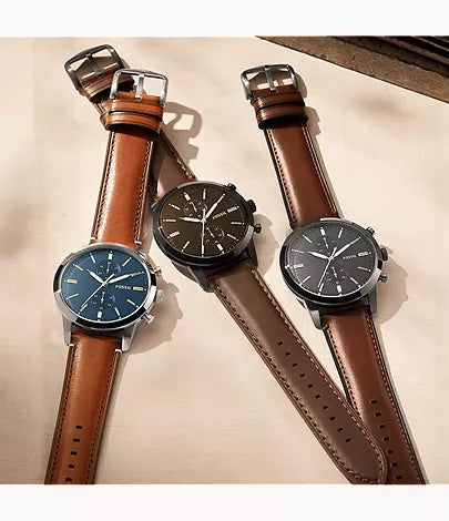 Neutra 44mm Chronograph Black Leather Watch