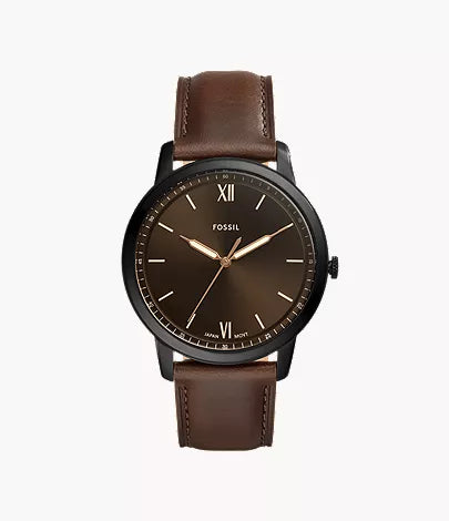 Minimalist 44mm Three-Hand Light Brown Leather Watch Q6
