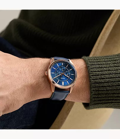Pearson 42mm Multifunction Navy Leather Watch