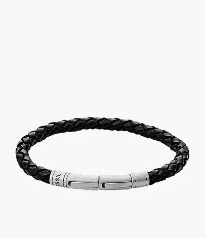 Woven Black Skinny Braided Leather Bracelet