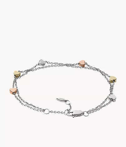 Sutton Heart Tri-Tone Steel Double-Chain Bracelet