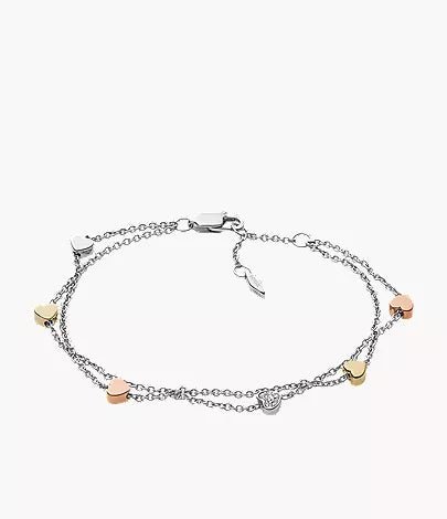 Sutton Heart Tri-Tone Steel Double-Chain Bracelet