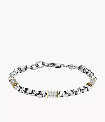 Machine Knurled Texture Two-Tone Stainless Steel Chain Bracelet