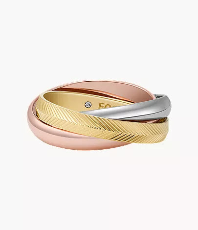 Harlow Interlocking Links Tri-Tone Stainless Steel Band Ring