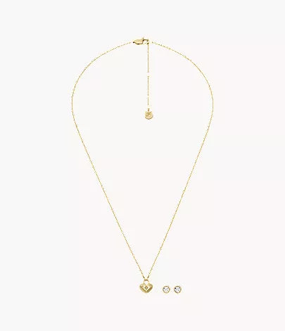 Sadie Gold-Tone Stainless Steel Heart Necklace and Earrings Gift Set