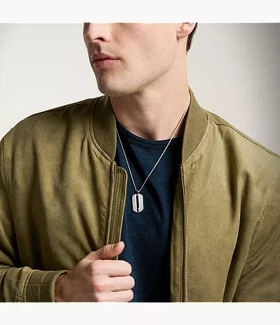 Machine Knurled Texture Stainless Steel Dog Tag Necklace