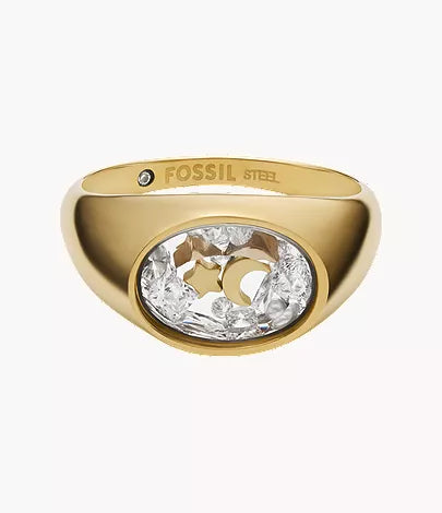 Sutton Shaky Glitz Gold-Tone Stainless Steel Moon and Star Signet Ring