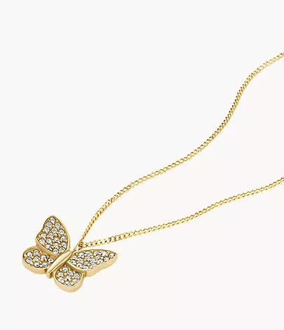 Sutton Pavé Butterfly Gold-Tone Stainless Steel Pendant Necklace