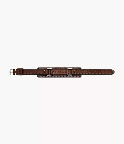 Machine Rugged Stainless Steel and Brown Padded Leather Strap Bracelet