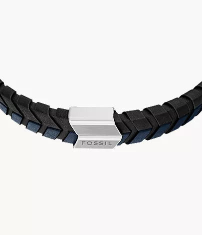 Woven Blue and Black Leather Bracelet