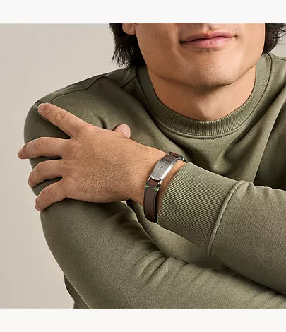 Topstitch Brown Leather ID Bracelet