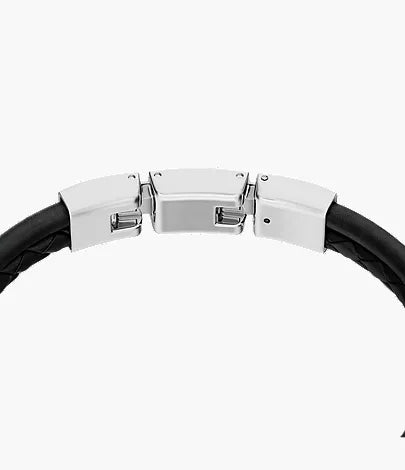 Machine Knurled Texture Black Leather Multi-Strand Bracelet