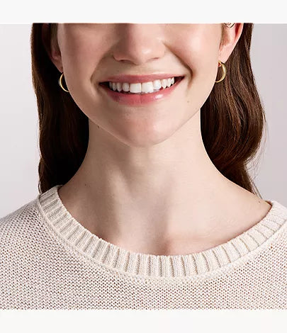 Ellis Domed Collection Medium Gold-Tone Stainless Steel Hoop Earrings