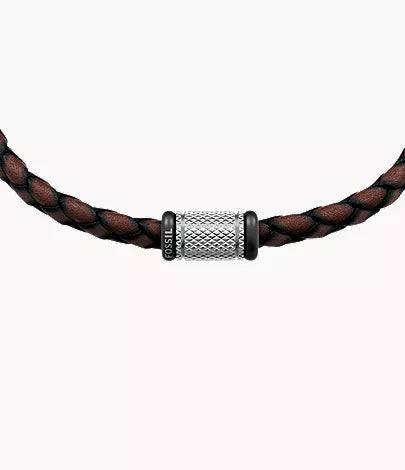 Machine Rondelles Brown Leather Station Bracelet
