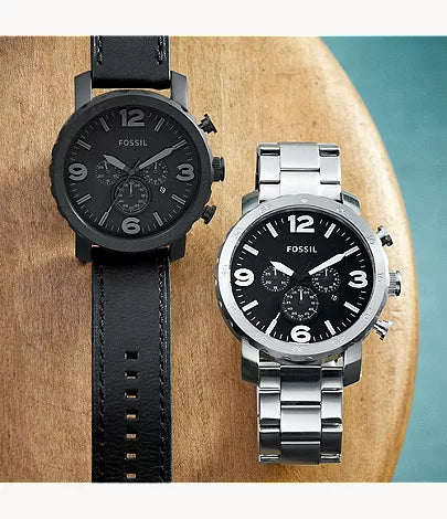 Nate 50mm Chronograph Black Leather Watch