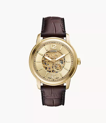 Fossil Heritage 44mm Automatic Brown Croco Leather Watch