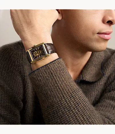 Carraway 30mm Automatic Brown Croco Leather Watch