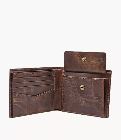 Derrick Leather RFID Large Coin Pocket Bifold Wallet