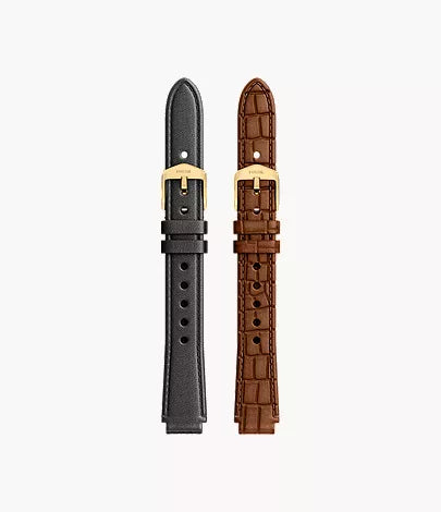 12mm Black And Brown Leather Raquel Strap Set O4